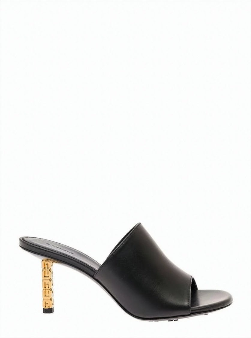 Mule-Style Pump with Geometric Gold-Tone Heel