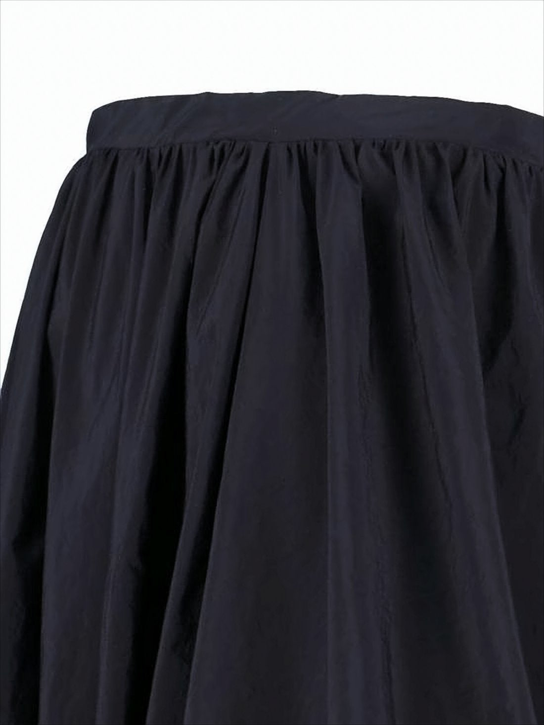 Asymmetrical Black Midi Skirt with Gathered Waistband