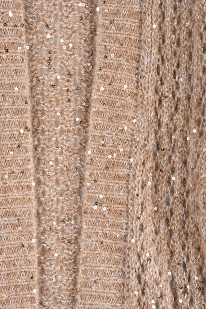 Women's Long Lamé Cardigan - Beige/White