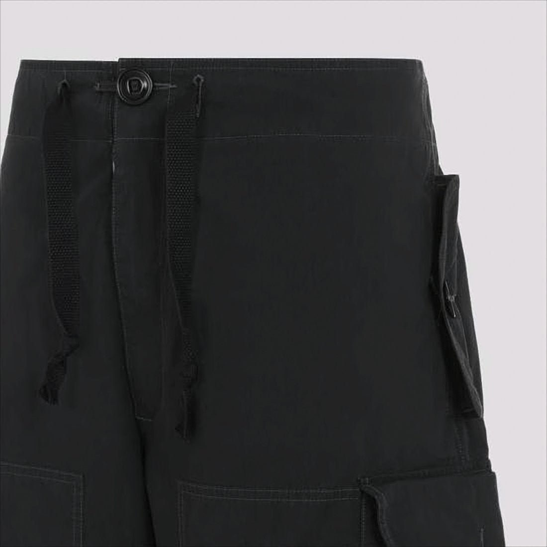 Relaxed Fit Black Cargo Pants With Adjustable Drawstrings