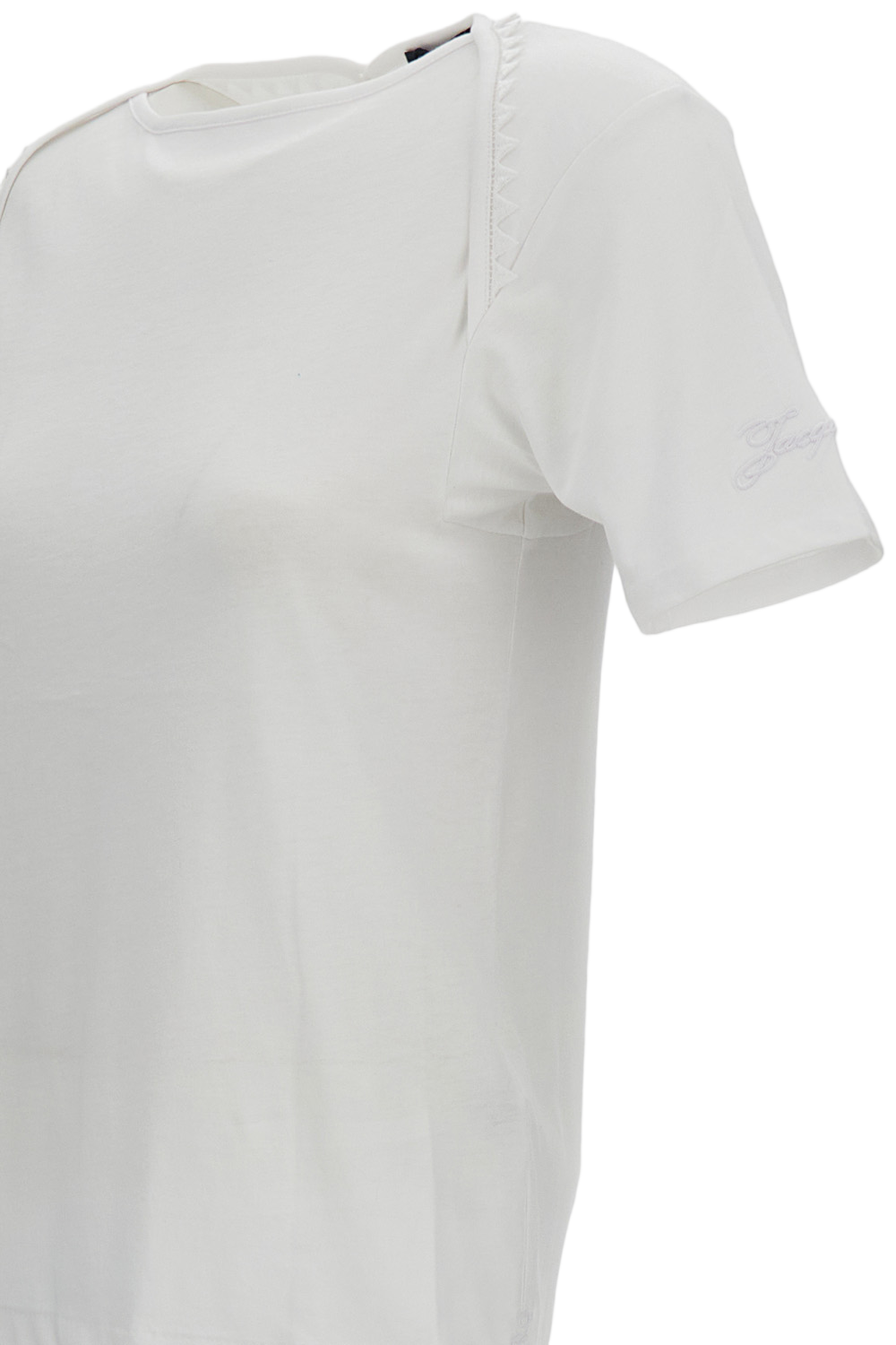 Short-Sleeved Cotton T-Shirt with Passementerie Trim and Embroidered Logo