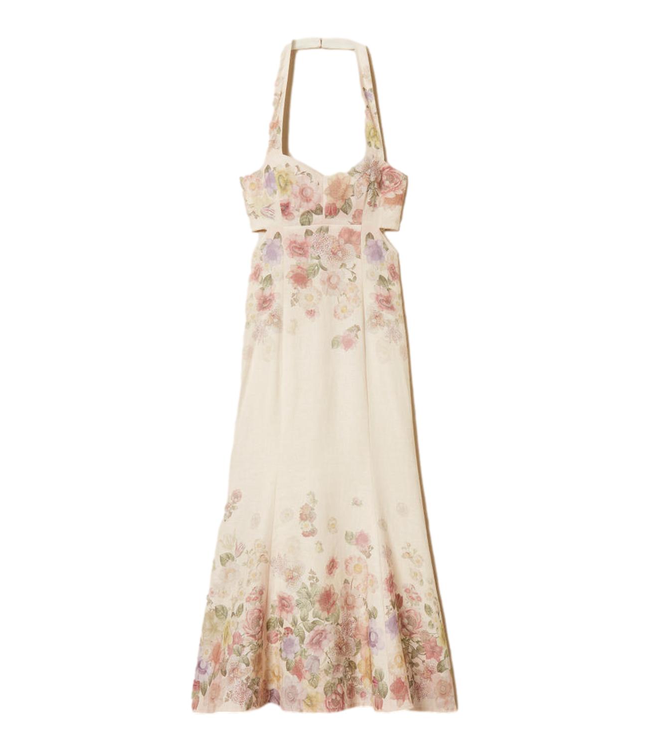 Long Cut-Out Dress with Floral Detailing