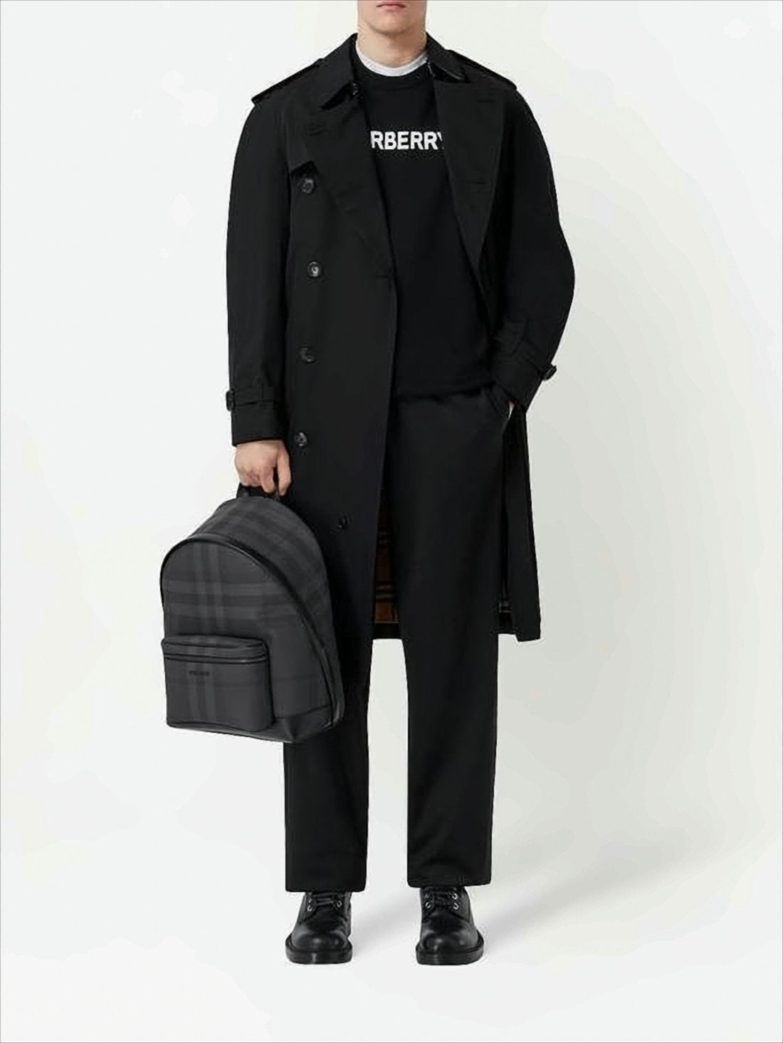 Black Checkered Design Burberry Backpack