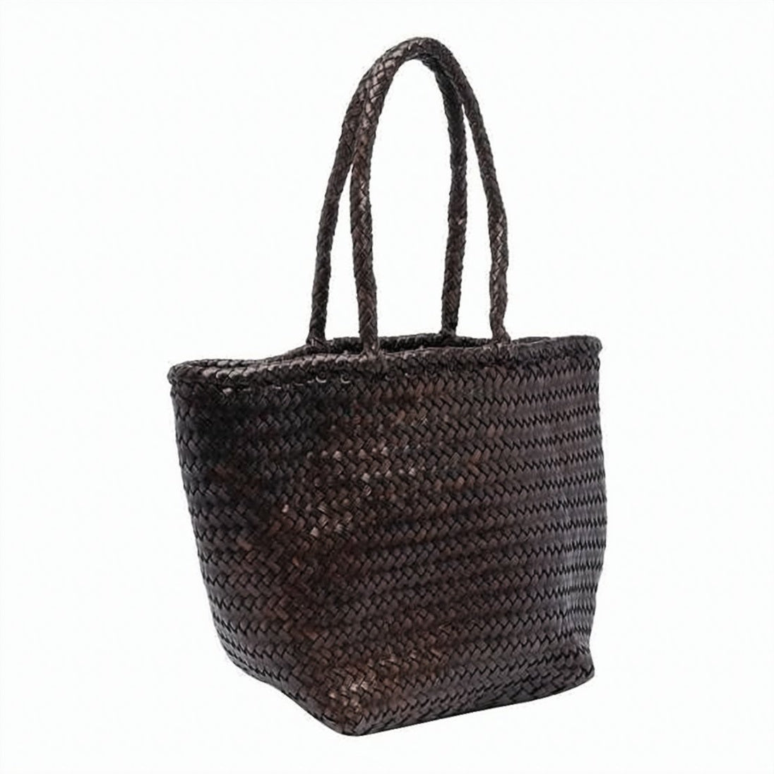 Woven Dark Brown Calf Leather Tote Bag