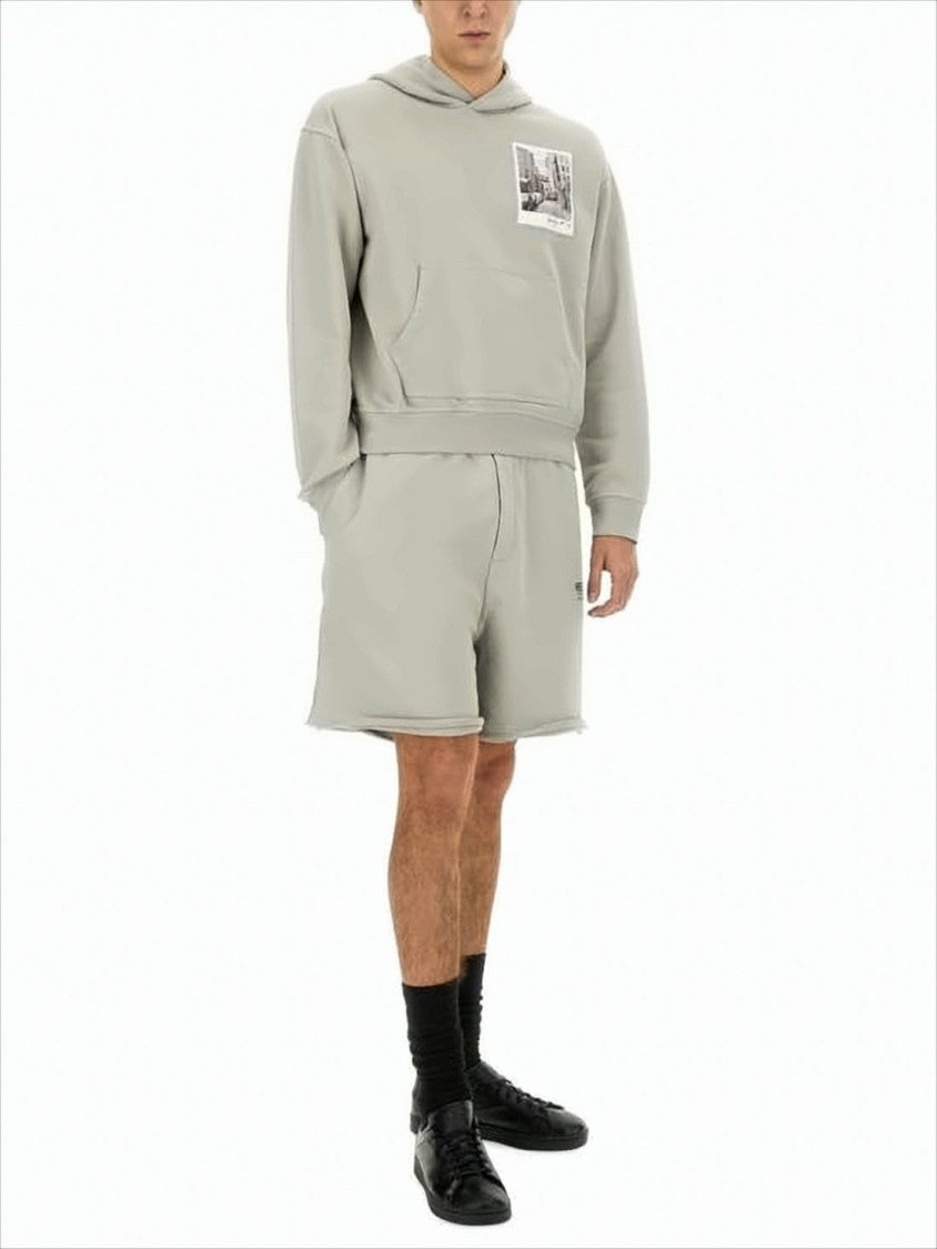 Relaxed-Fit Grey Cotton Shorts with Raw-Edge Hem