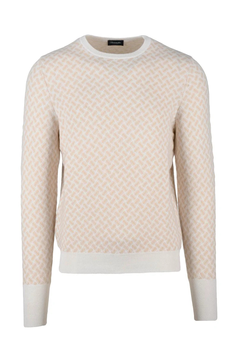 Cashmere Crew Neck Pullover - White/Beige