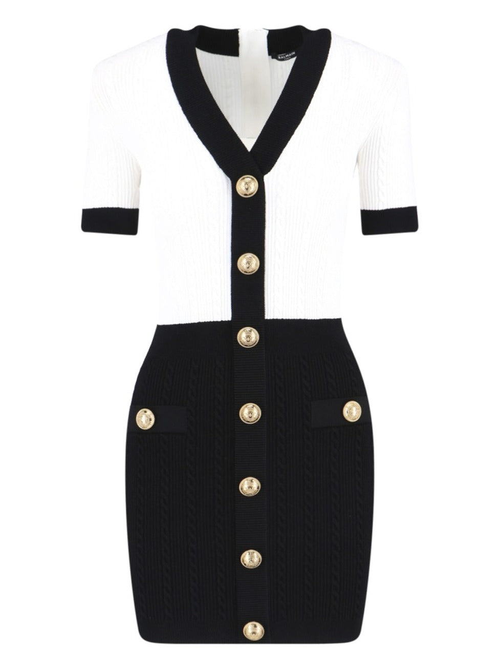 Fitted Black Dress With Ribbed Texture And Gold Accents