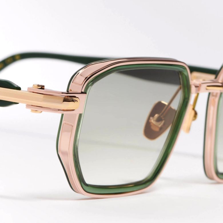 Geometric Frame Sunglasses in Green and Gold Tones