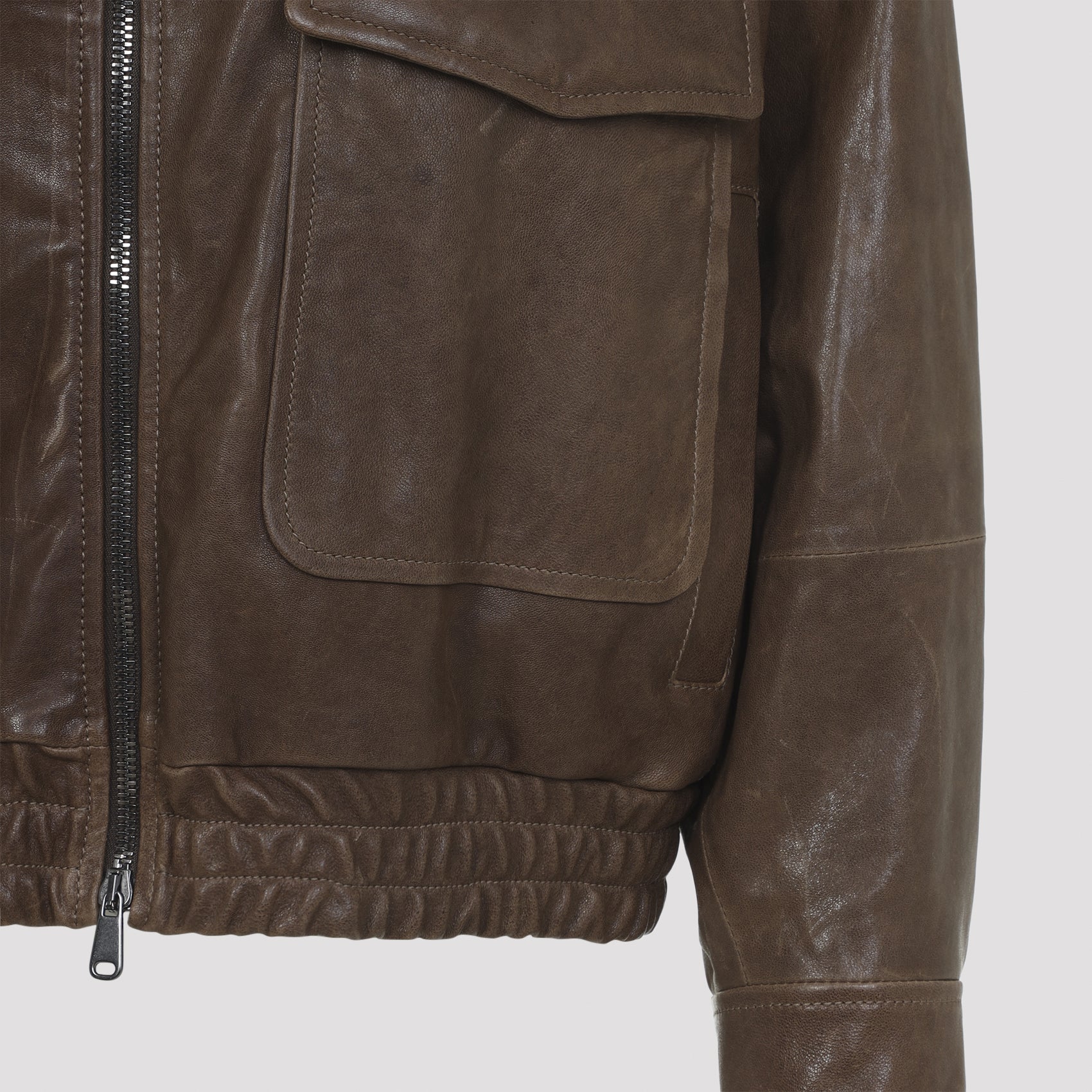Slightly Brown Leather Jacket With Structured Collar