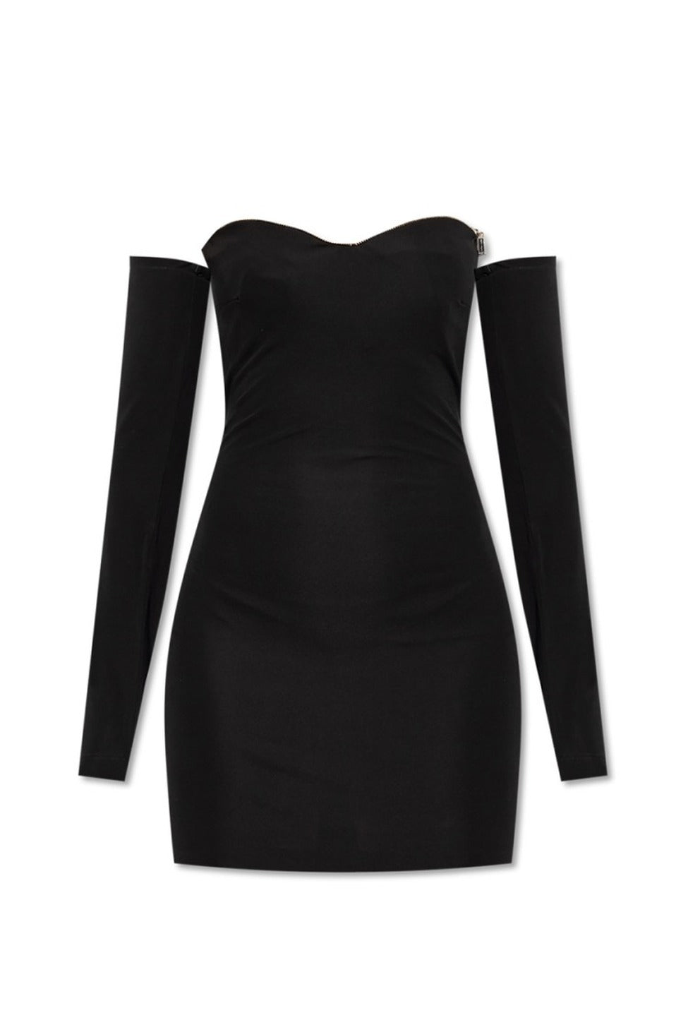 Fitted Black Dress With Off-The-Shoulder Sleeves And Sweetheart Neckline