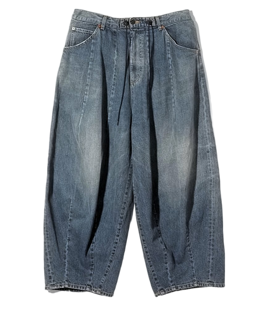 Relaxed Straight-Leg Denim Pants with Drawstring Waist