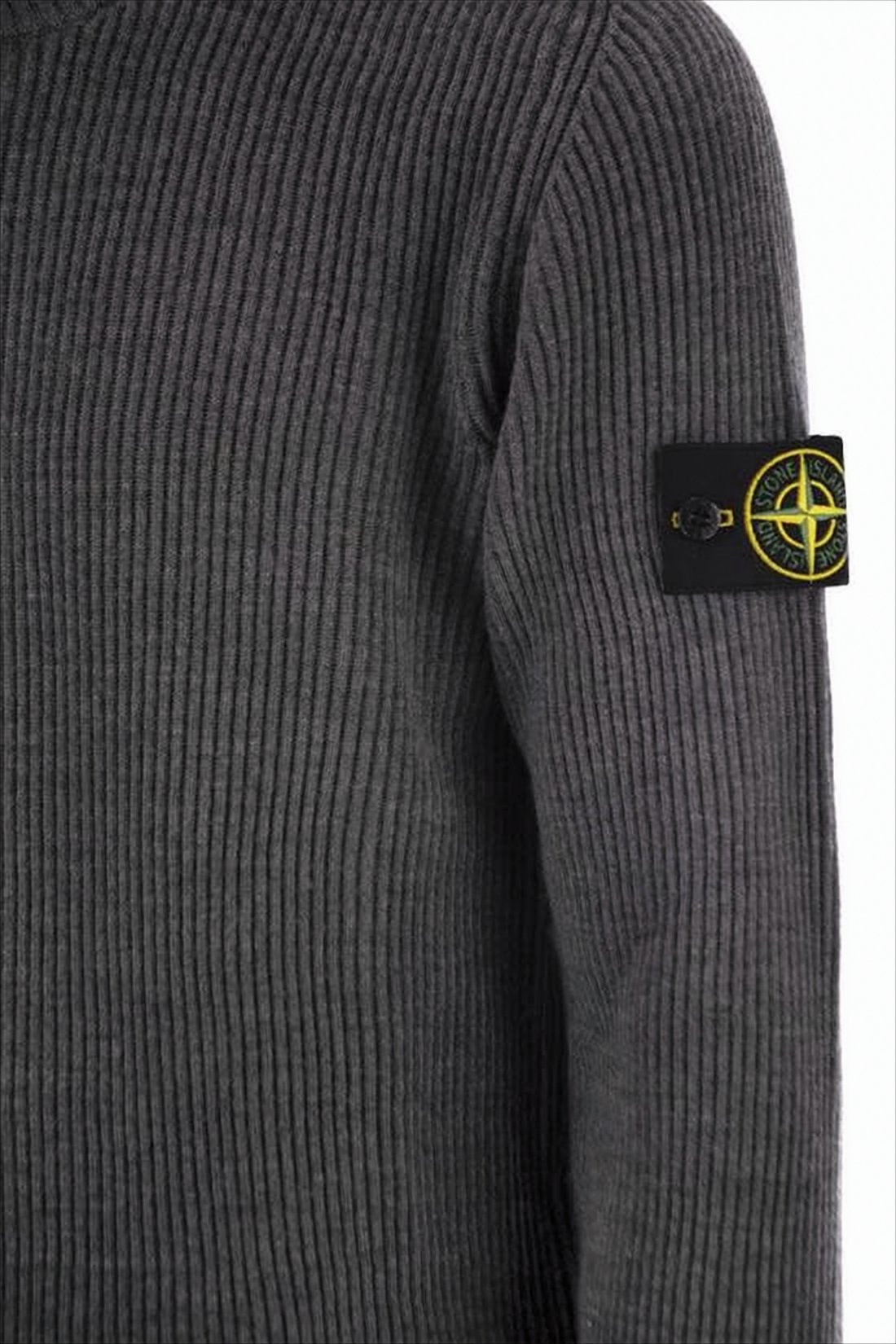Ribbed Wool Knit Sweater with Patch Detail