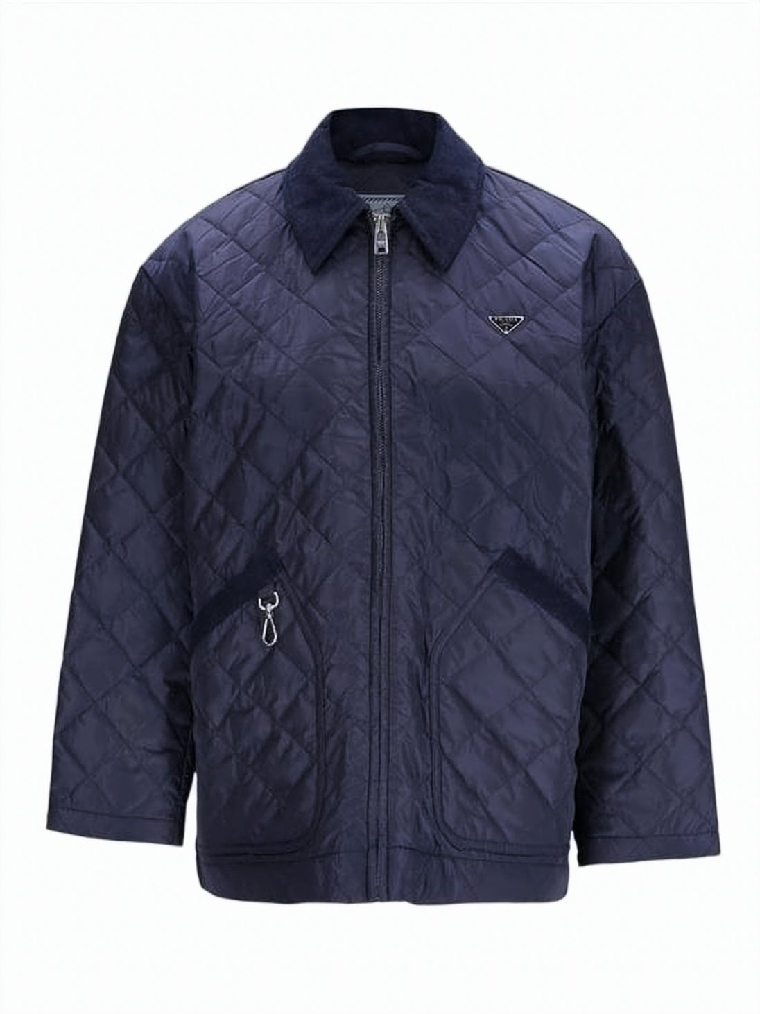 Quilted Blue Jacket with Corduroy Collar