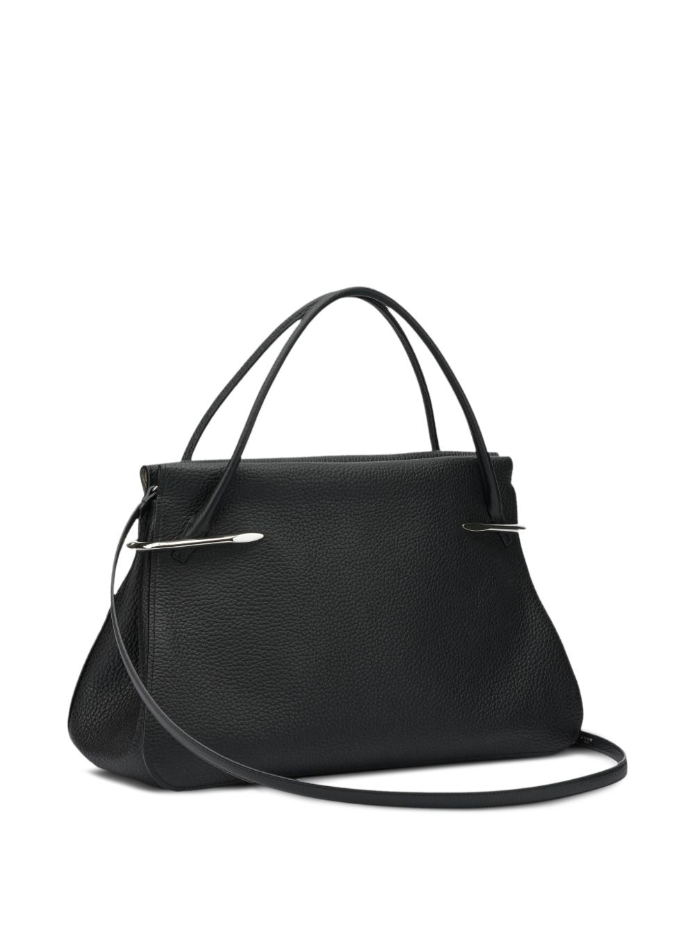 Textured Black Handbag with Silver-tone Accents