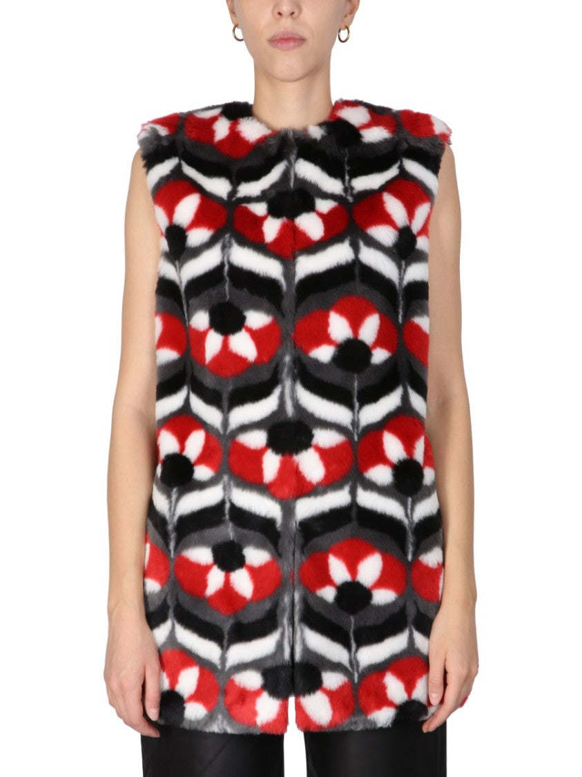 Geometric Patterned Faux Fur Vest