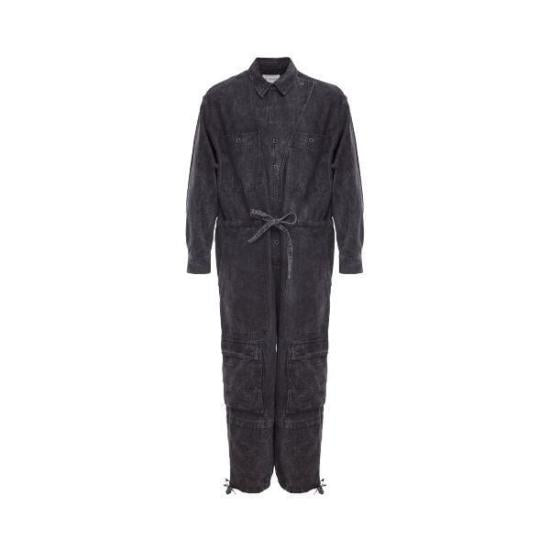 Textured Black Cotton Jumpsuit with Adjustable Waist