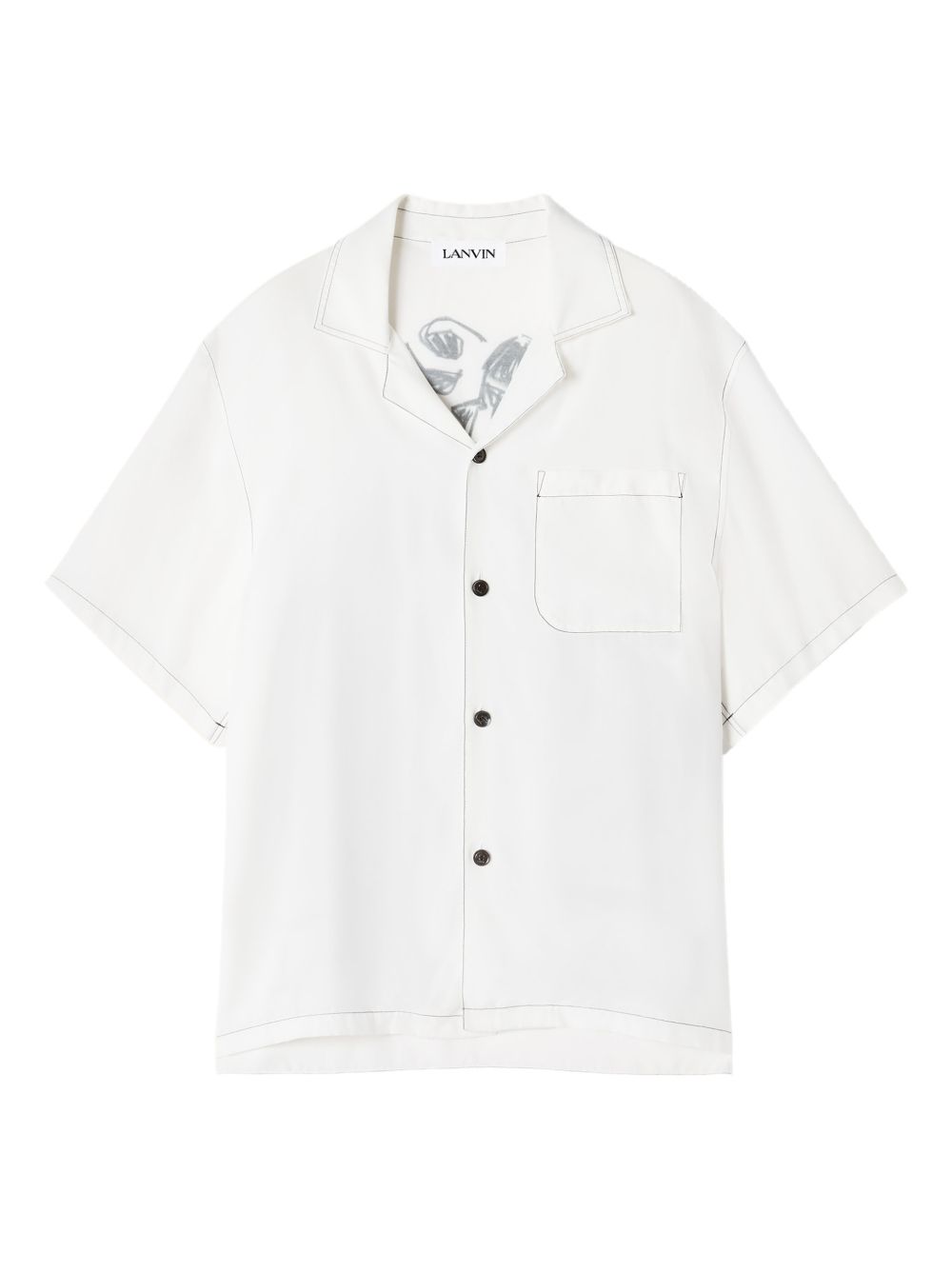 Short-Sleeved Shirt with Graphic Print and Contrast Stitching
