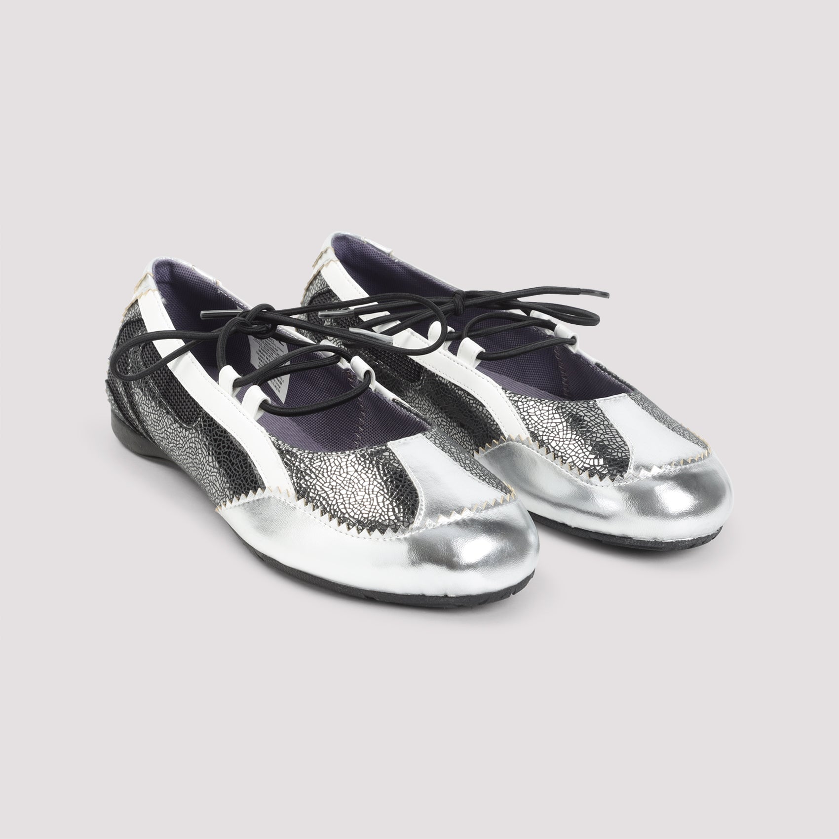Textured Metallic Silver And Black Ballerinas