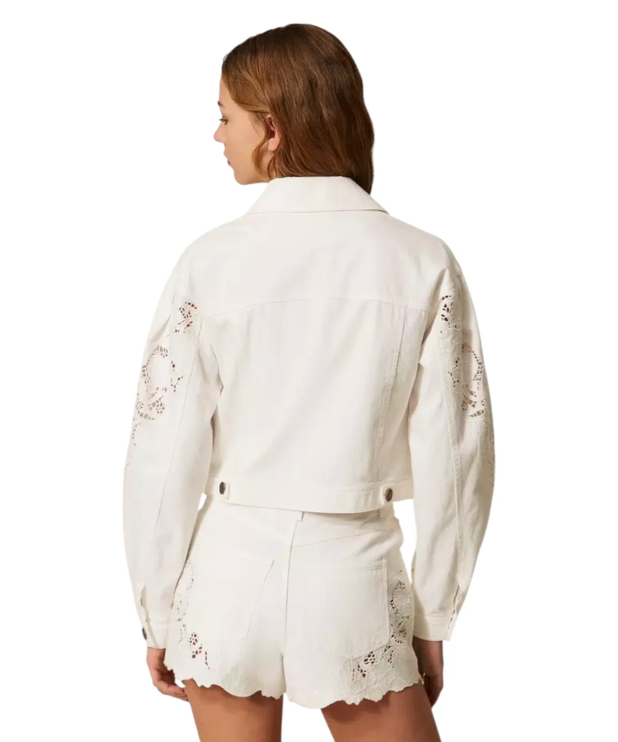 Cropped Jacket with Lace Cut-Out Details