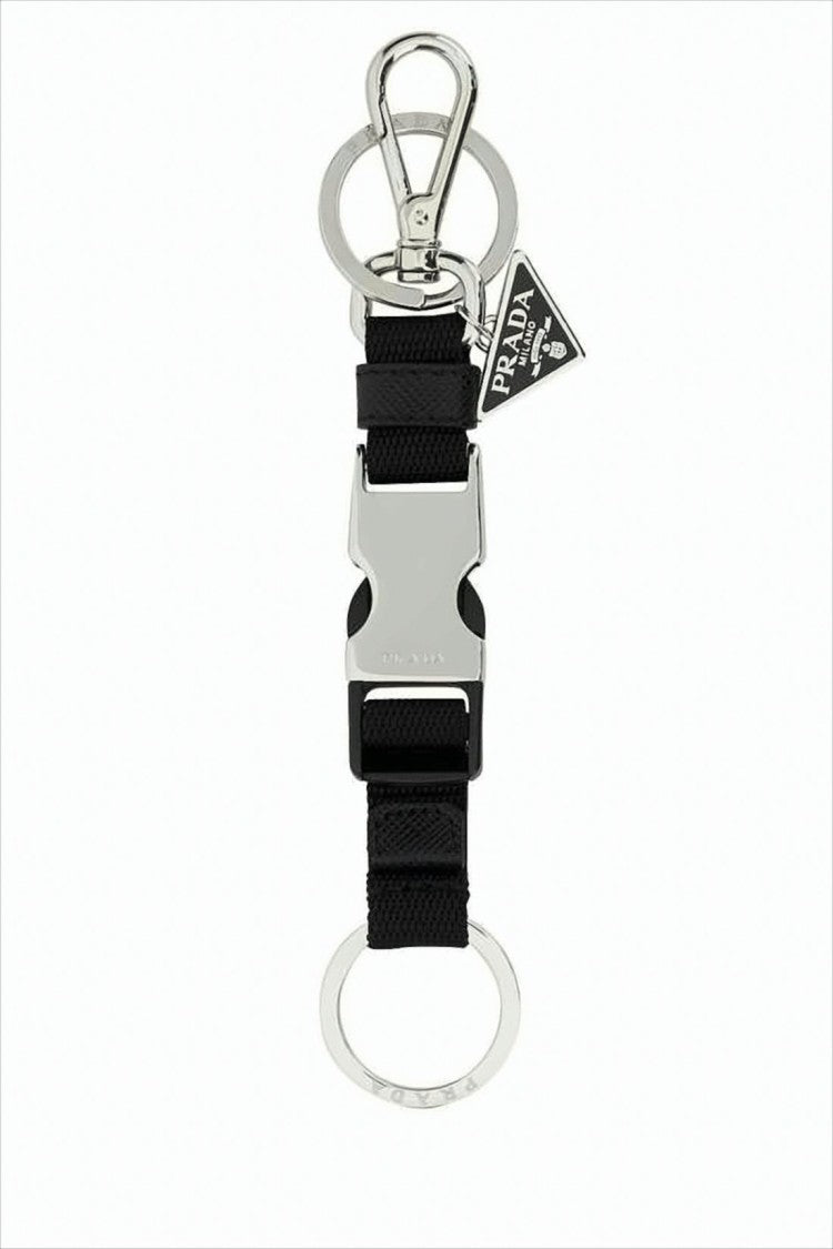 Black Nylon Keyring with Silver-tone Metal Accents