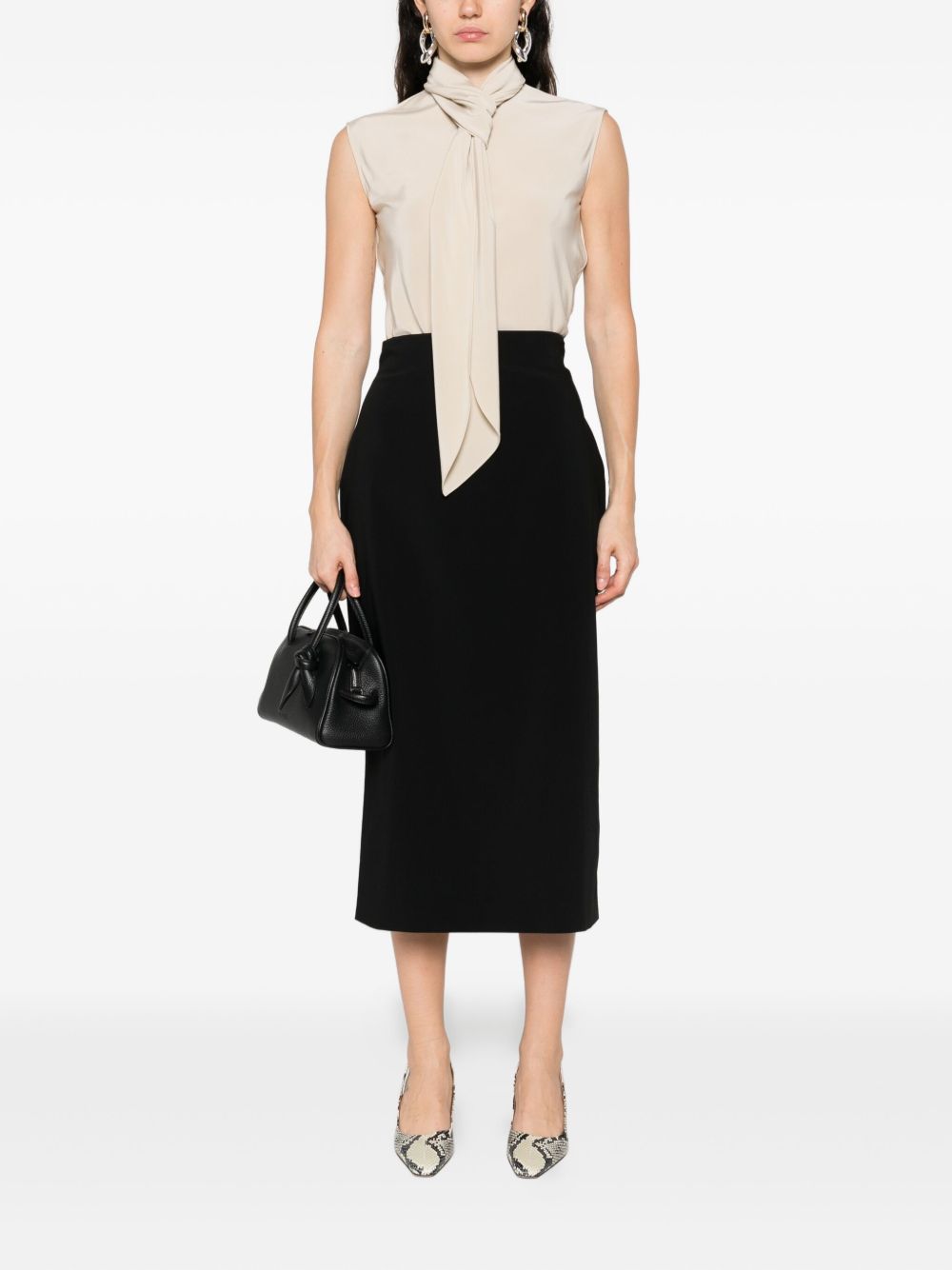 High-Waisted Black Midi Pencil Skirt