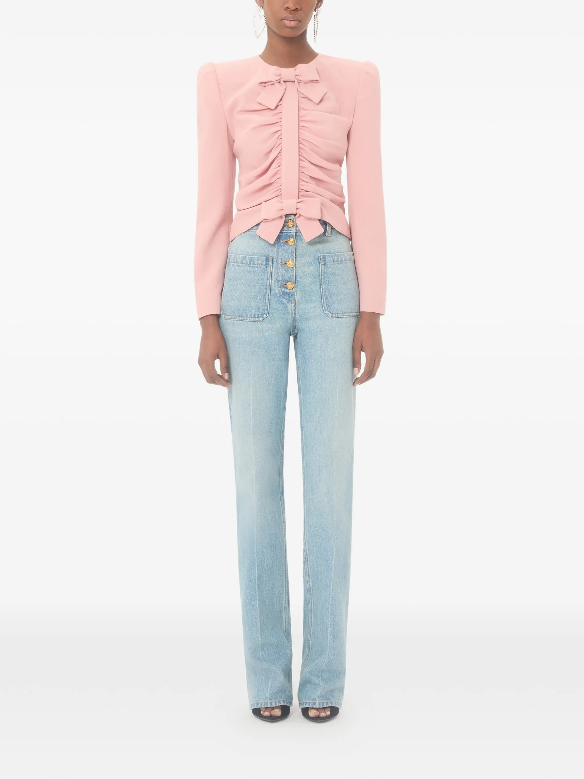 High-Waisted Straight-Leg Denim Pants