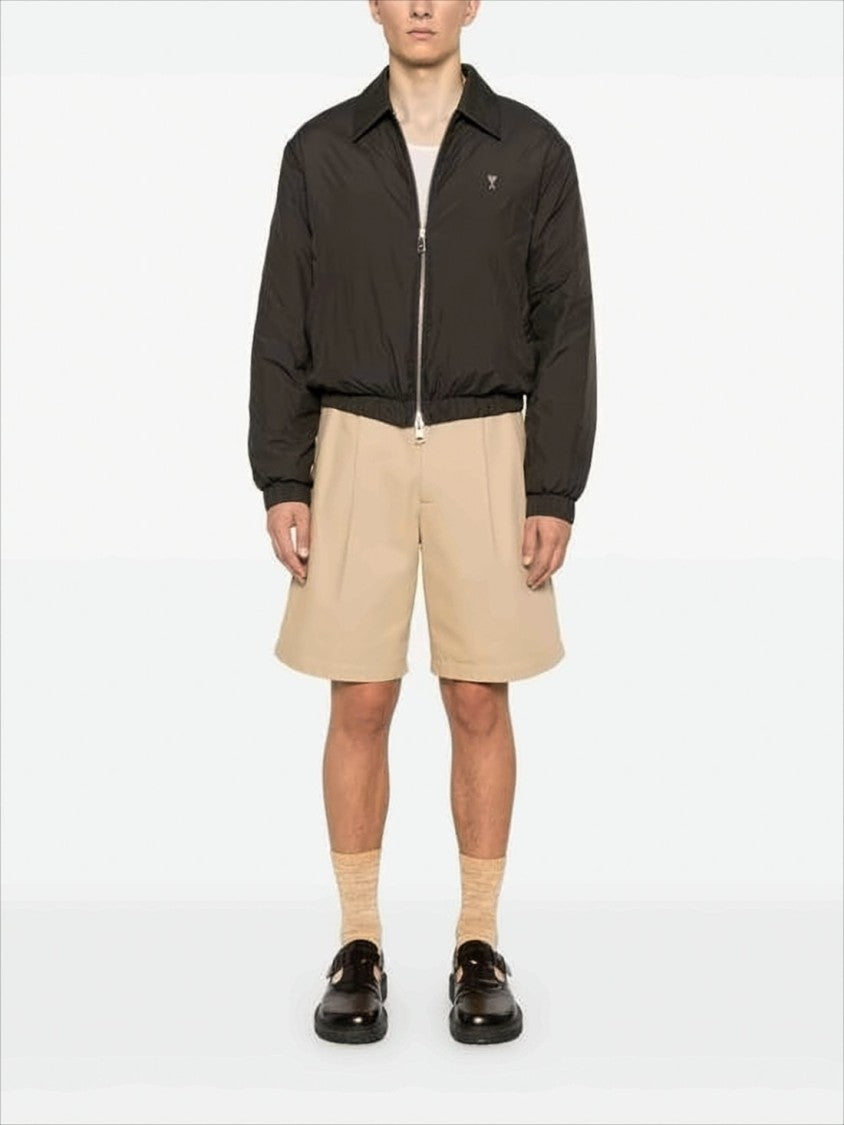 Cropped Black Bomber Jacket With Classic Collar And Logo Detail
