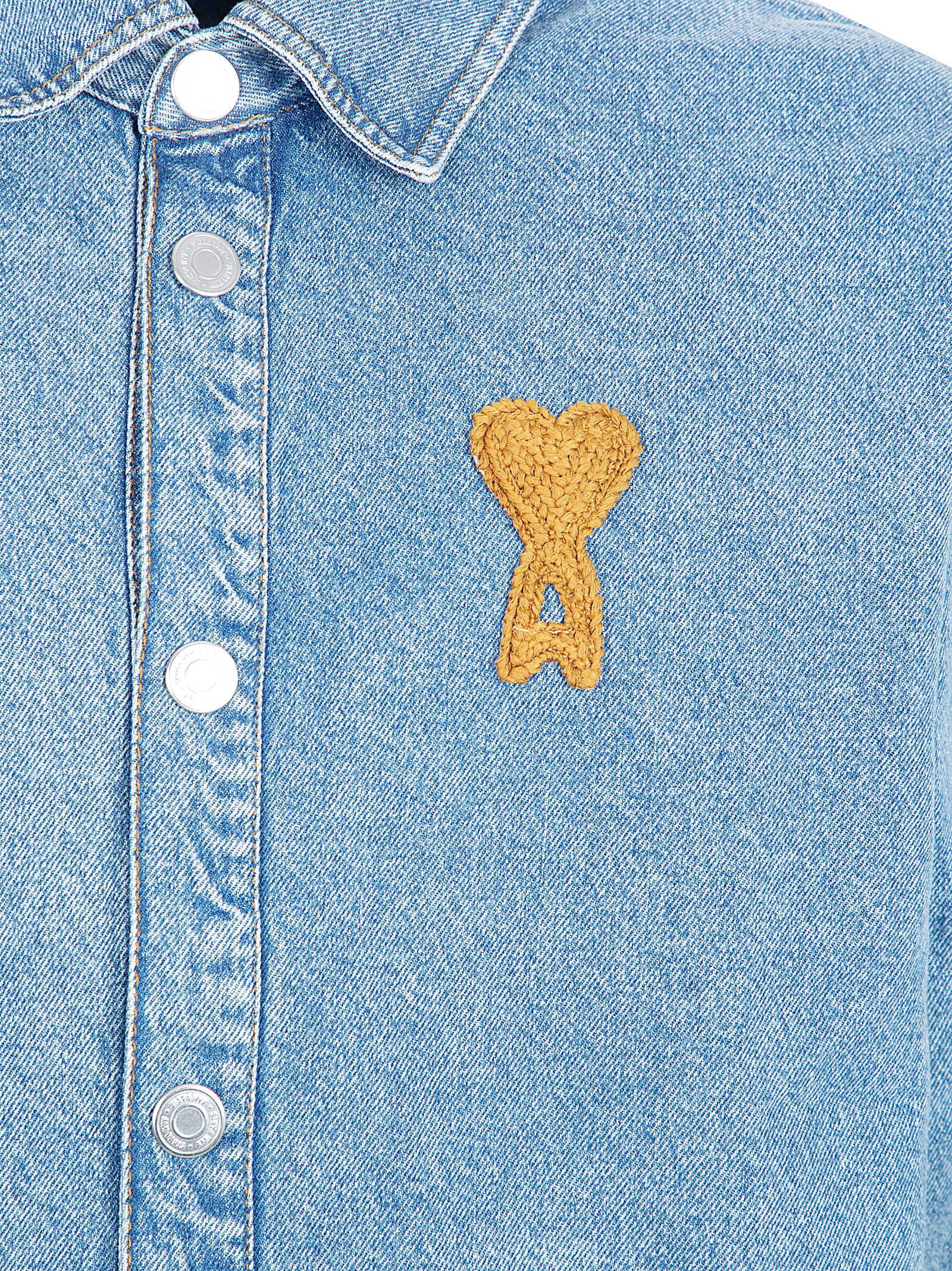 Indigo Denim Vintage-Effect Jacket with Crochet Patch
