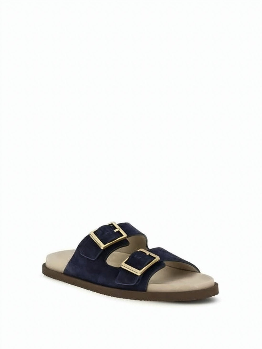 Suede Sandal with Metallic Buckles