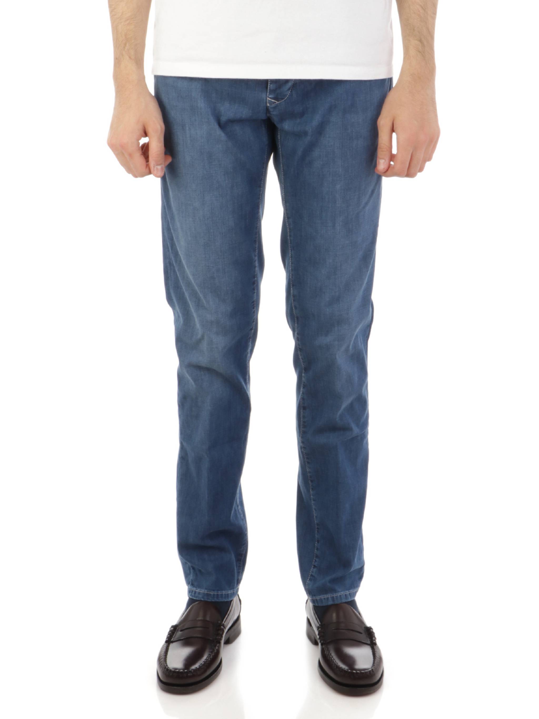 Medium Blue Straight-Leg Textured Jeans
