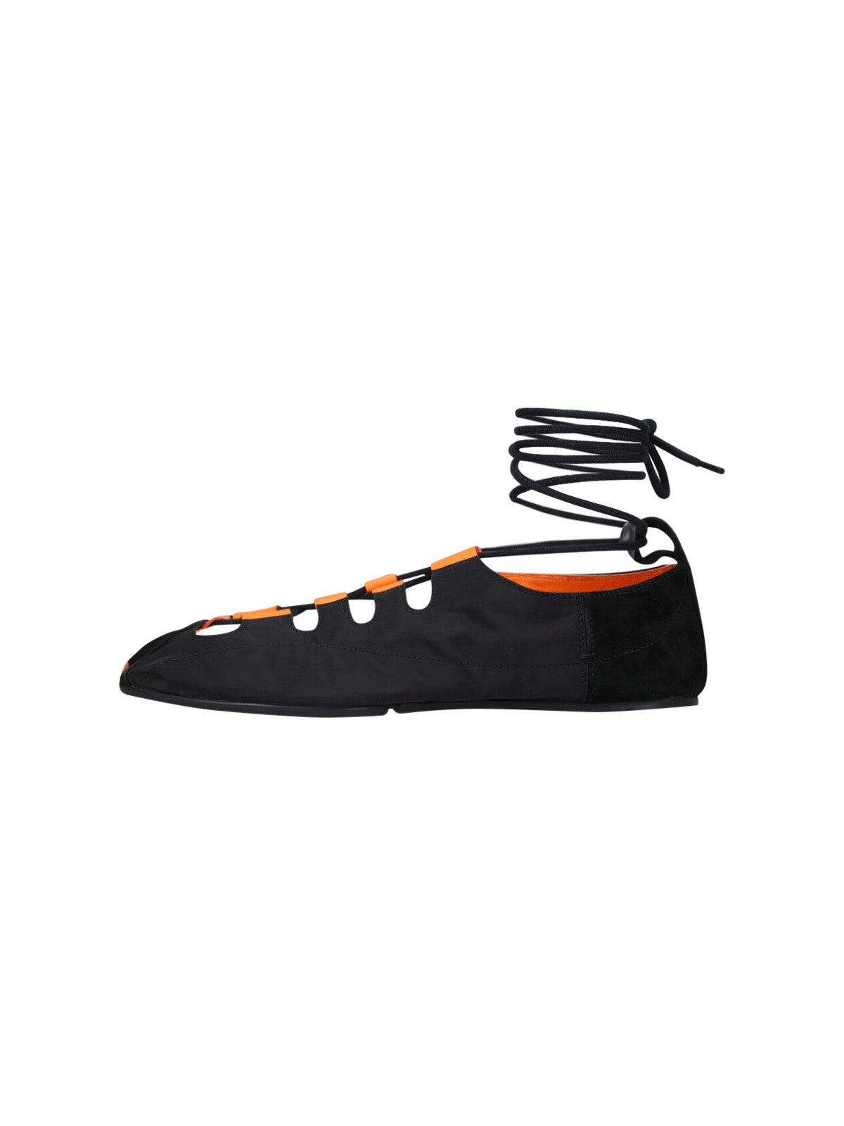 Black Pointed Toe Lace-Up Ankle Flats