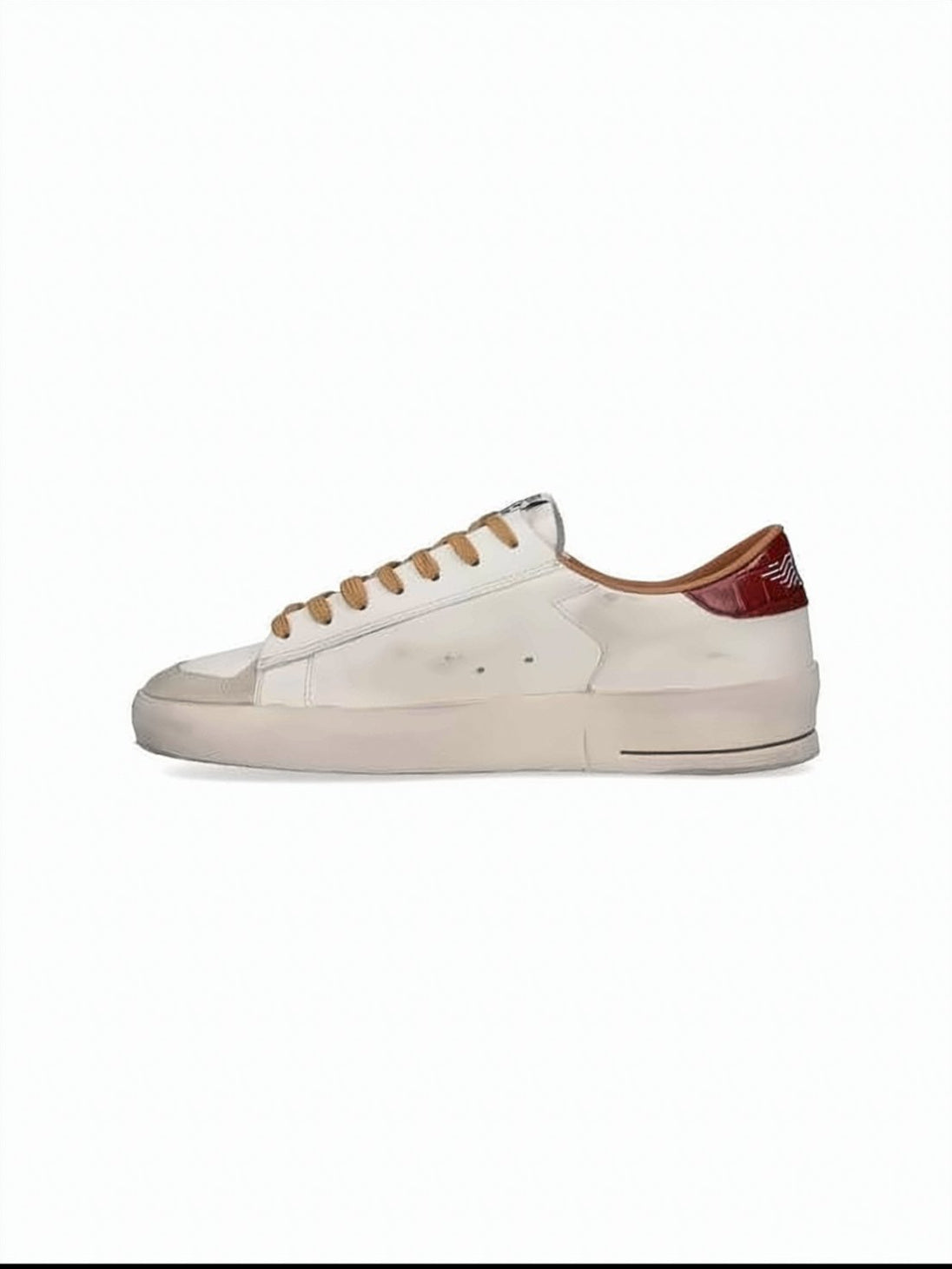 White Scuffed Leather Dark Red Star Sneakers