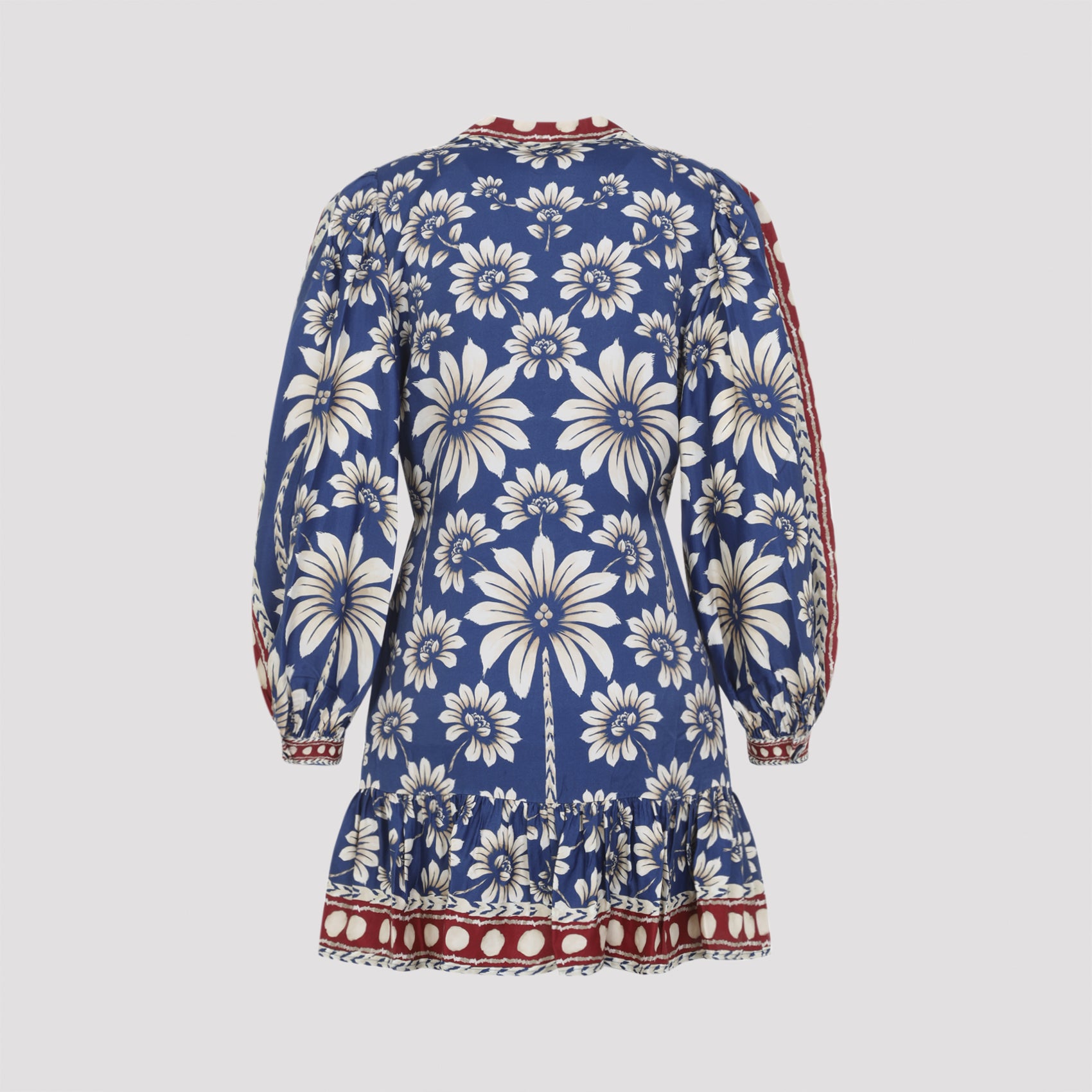 Blue Floral Mini Dress With Puffed Sleeves