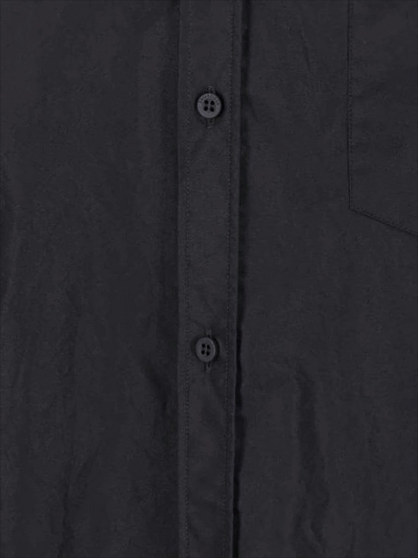 Short-Sleeved Black Cotton Shirt with Boxy Silhouette