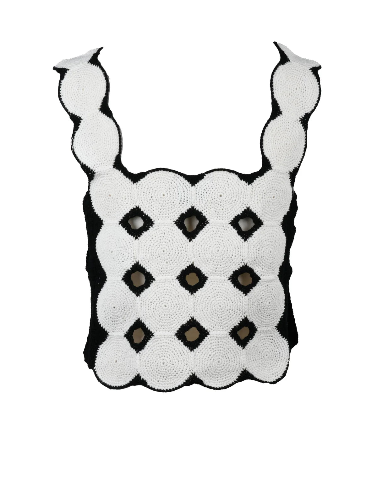 White Black Linen Cotton Macramé Top