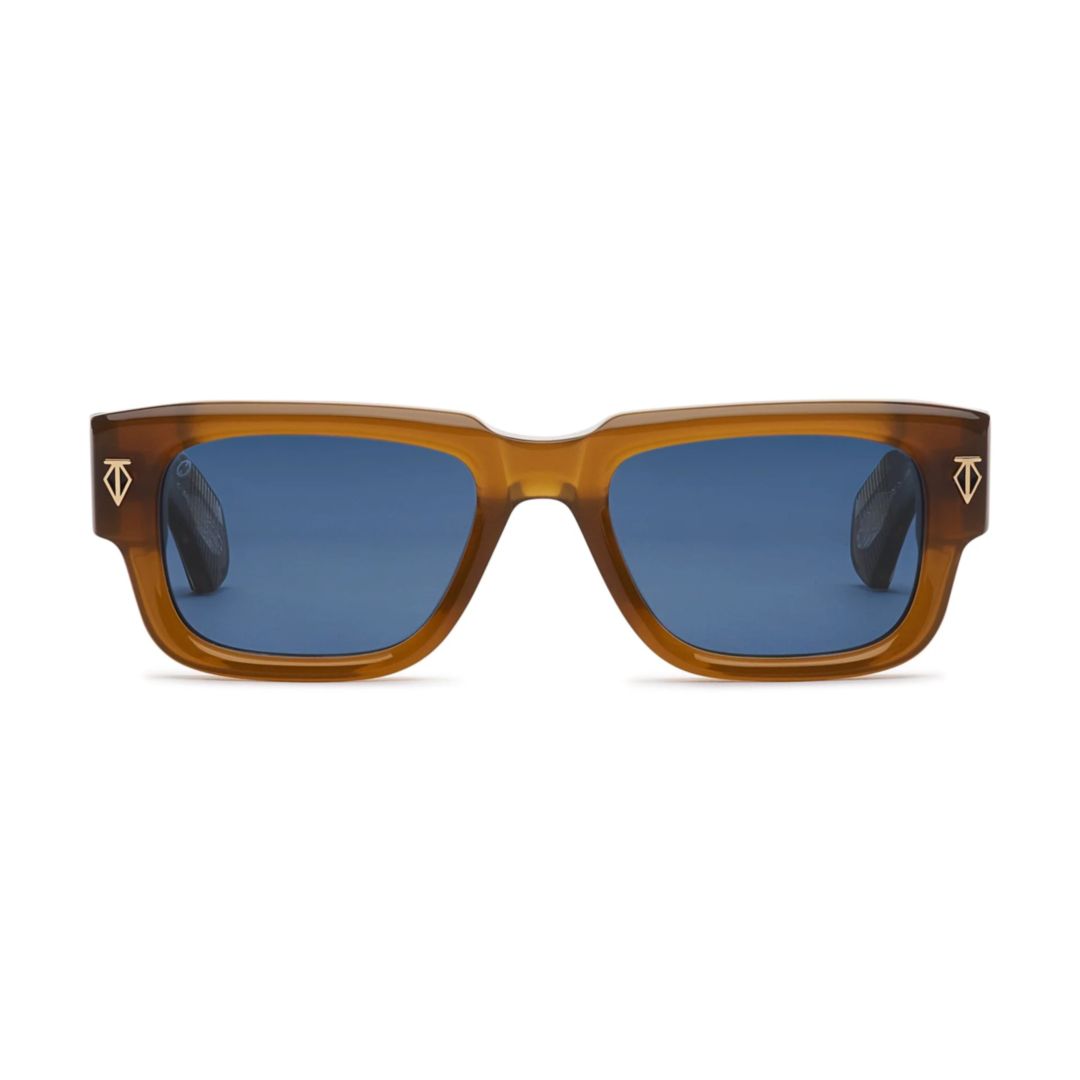 Taycan Bold Rectangular Frame Sunglasses with Deep Blue Lenses