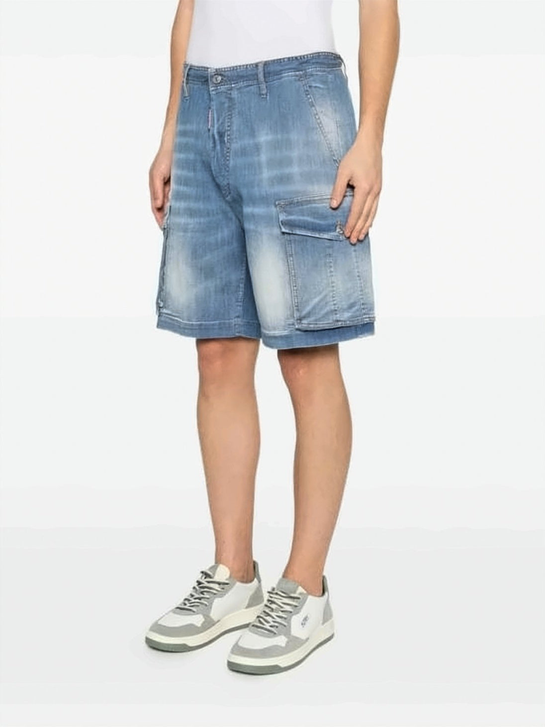 Blue Straight-Fit Denim Cargo Shorts