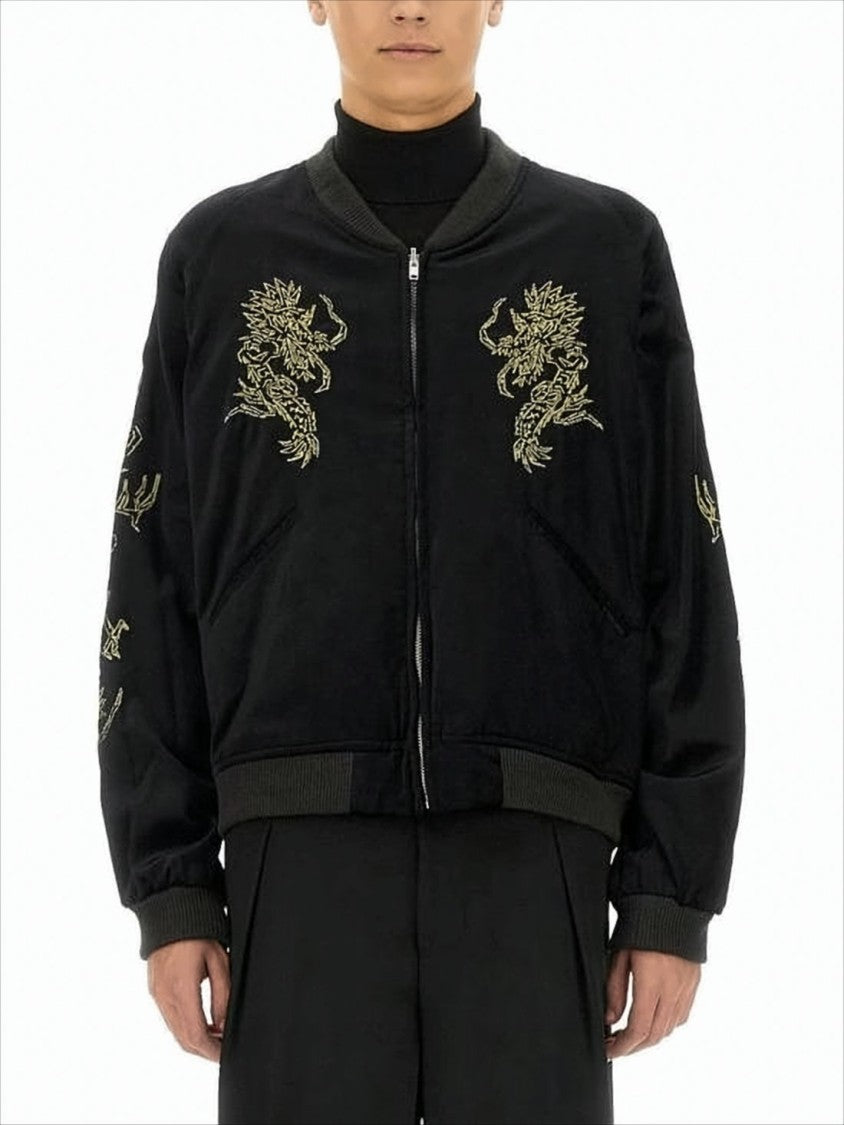 Sasquatchfabrix Embroidered Black Bomber Jacket