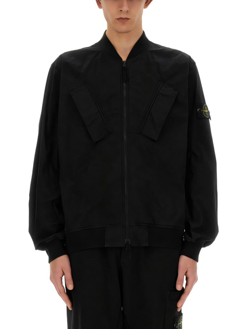 Black Jacket With Zip Closure And Fitted Cuffs
