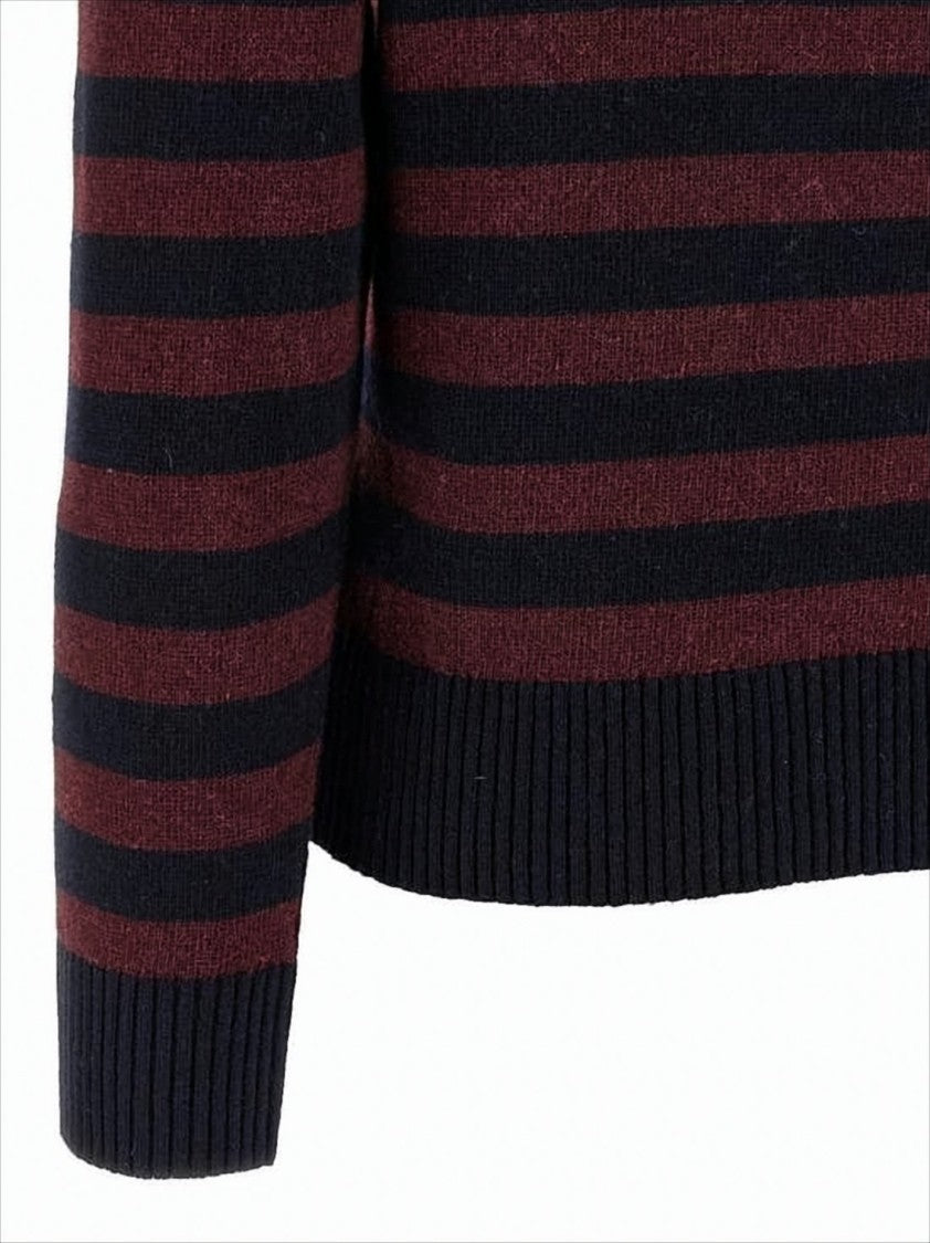 Horizontal Stripe Knit Sweater with Playful Dog Graphic