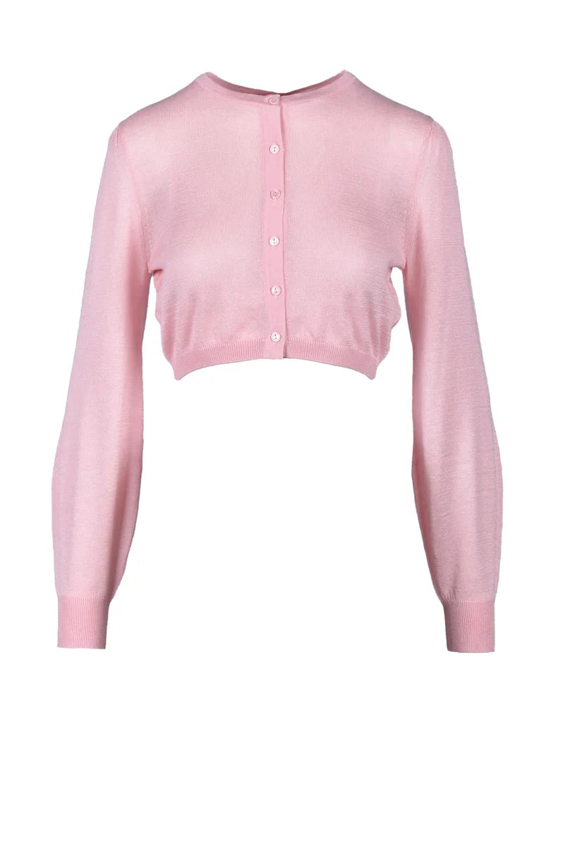 Cropped Pink Cardigan with Silk-Cashmere Blend