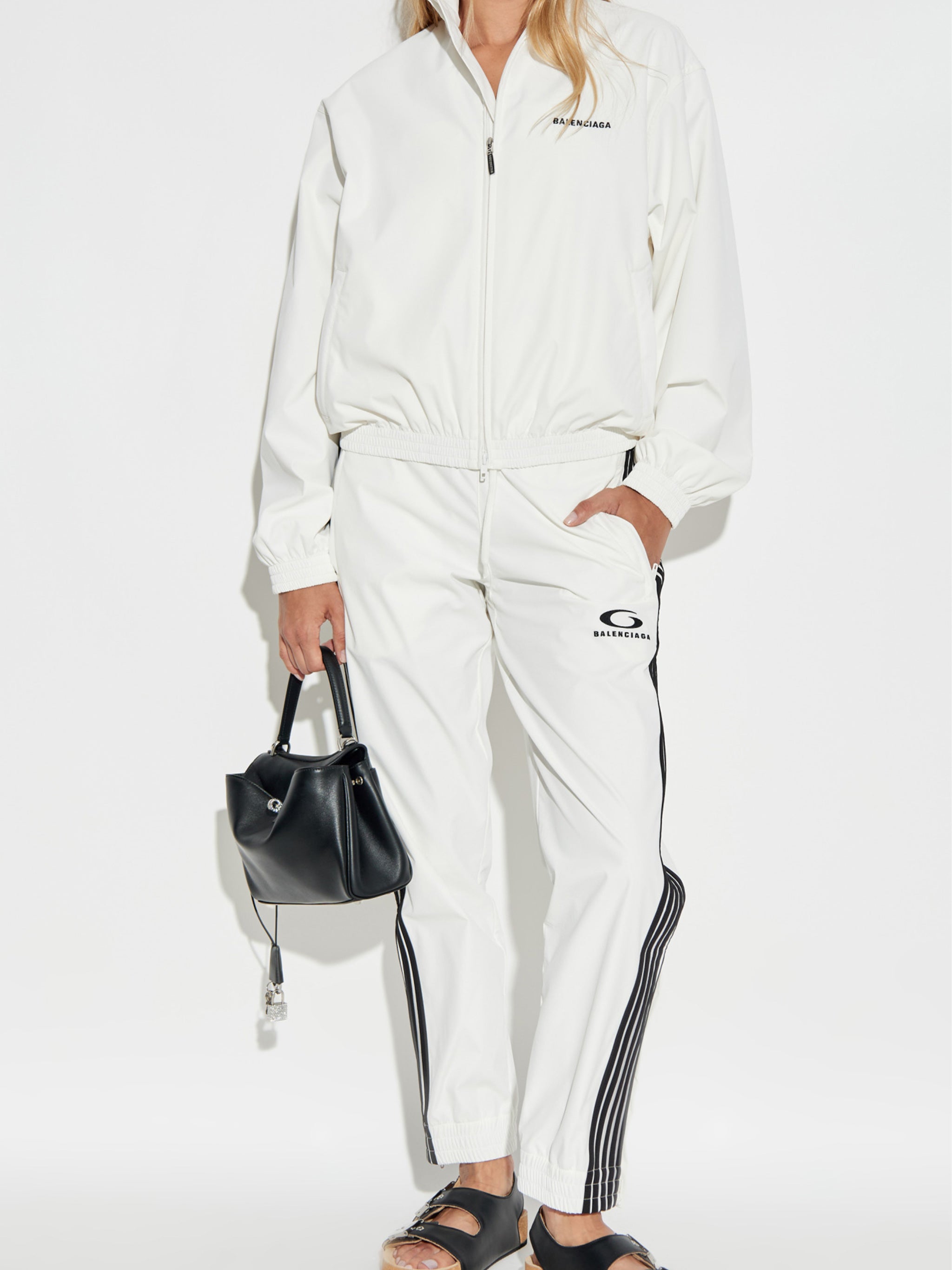 White Tracksuit High Collar Polyester Jacket