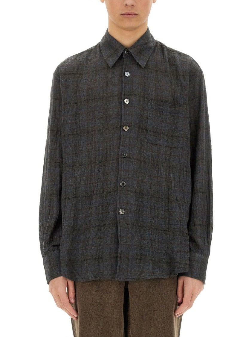 Subtle Checkered Long-Sleeve Shirt with Classic Collar