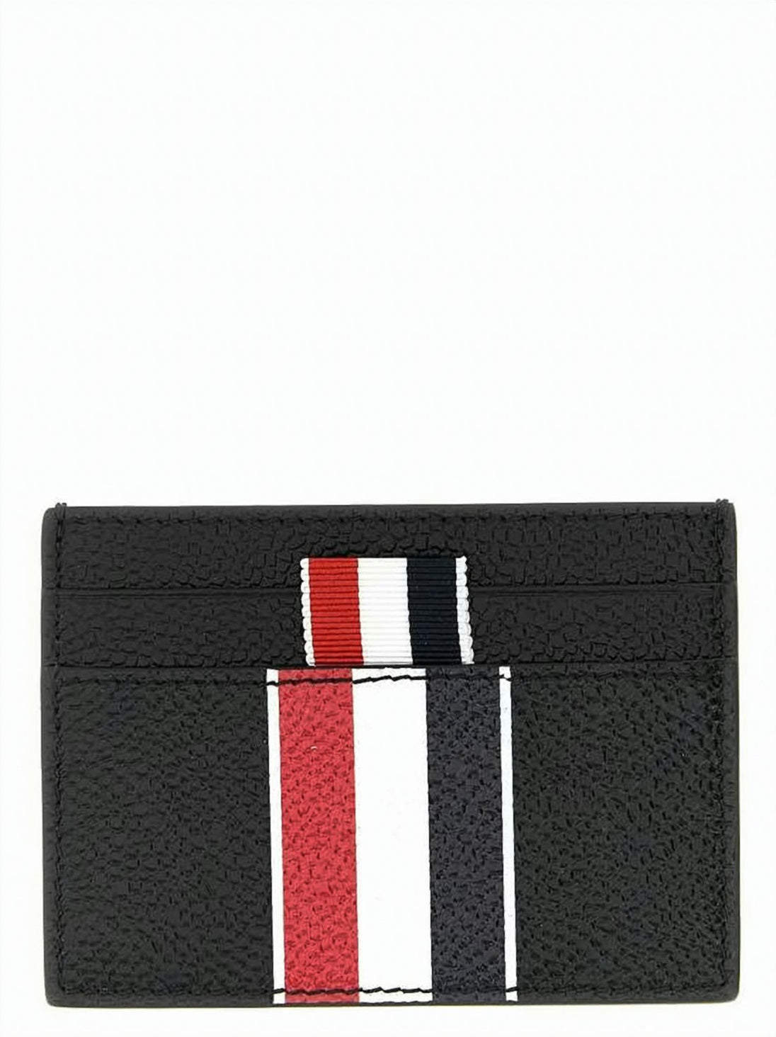 Pebble Grain Leather Card Holder with RWB Stripe Detail