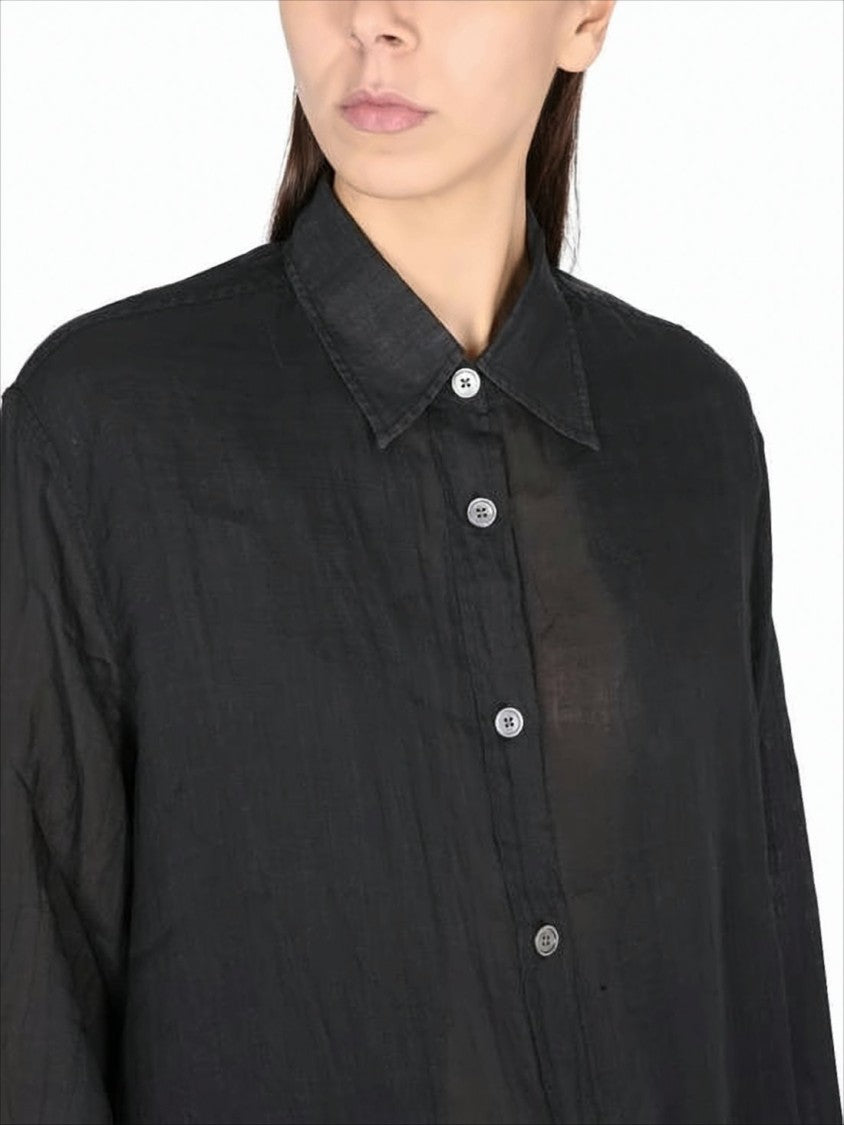 Semi-Sheer Black Shirt with Classic Collar