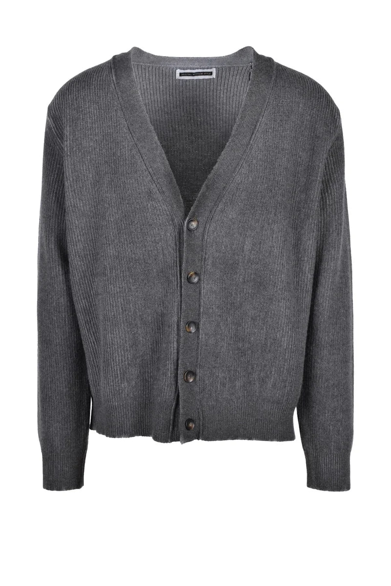 Ribbed Knit Cardigan with V-Neck