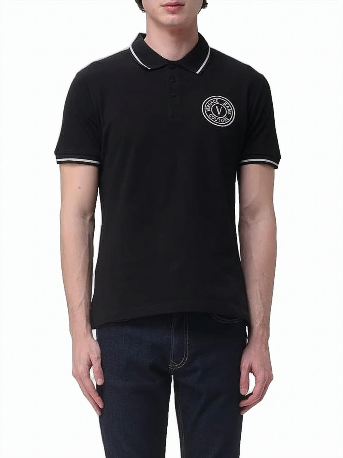 Short-Sleeved Polo Shirt with Contrasting Stripes