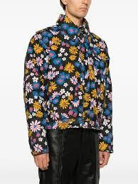 Cropped Floral Print Jacket With High Collar And Bow Detail