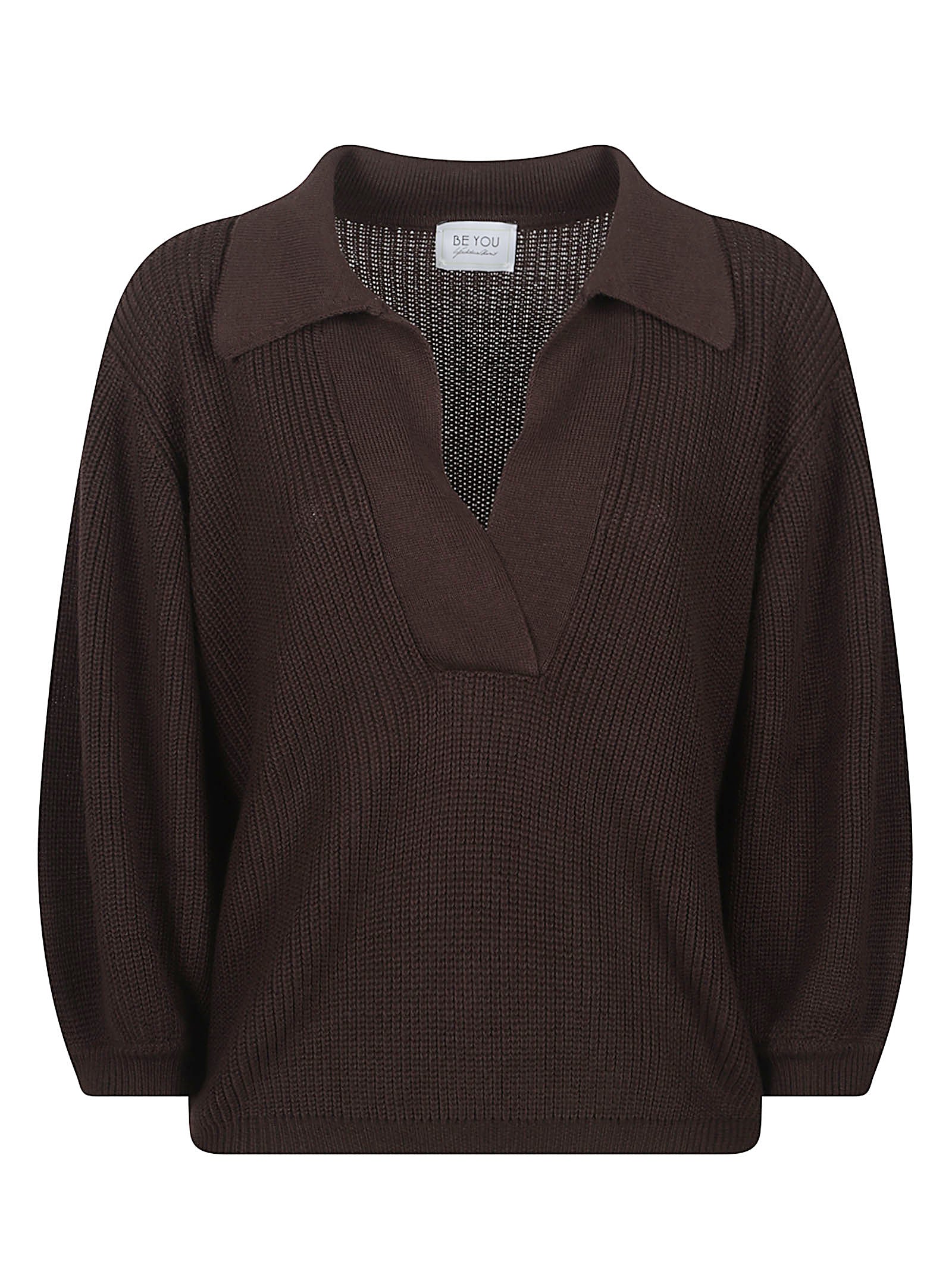 Textured Knit Top with Deep V-Neck