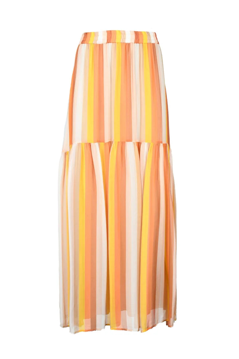 Vertical Striped Tiered Maxi Skirt